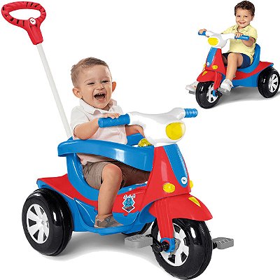 Triciclo Infantil Com Empurrador Velocita Classic Azul - Bom Preço Magazine