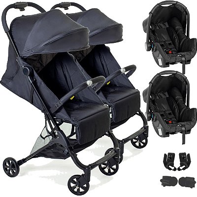 Carrinho de Gemeos Galzerano Bali com 2 Bebe Conforto Preto