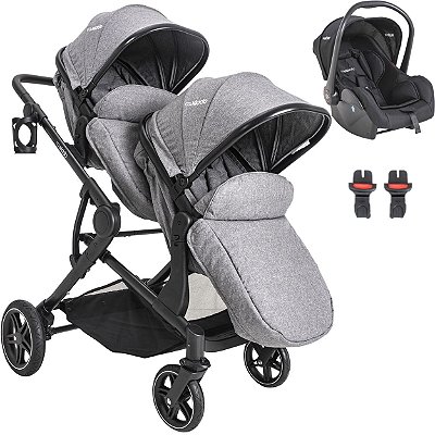 Carrinho para Gemeos Moises Bebe Conforto Kiddo Pair Cinza