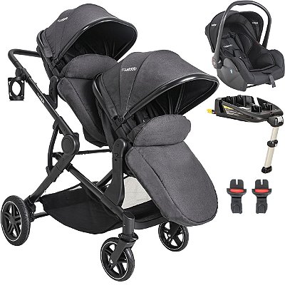 Carrinho de Gemeos Bebe Conforto Base ISOFIX Kiddo Pair Grafite