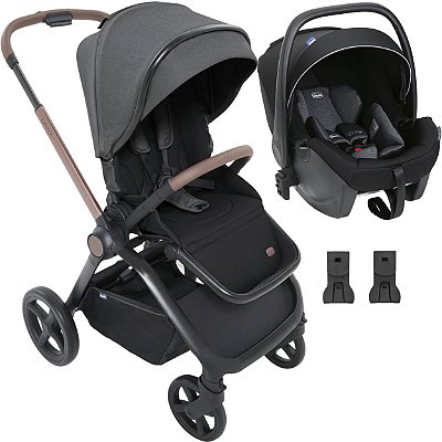 Carrinho de Bebe Chicco Mysa Black Satin com Bebe Conforto Kory