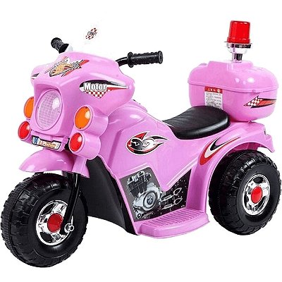 Moto Eletrica Infantil Policia Shiny Toys Motorcycle 6V Rosa