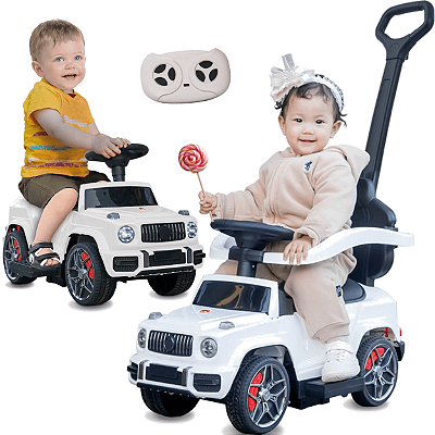 Carrinho Eletrico com Empurrador Bandeirante Jipe 4 em 1 6V Branco
