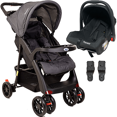 Carrinho de Bebe com Bebe Conforto Passear Baby Atena Preto