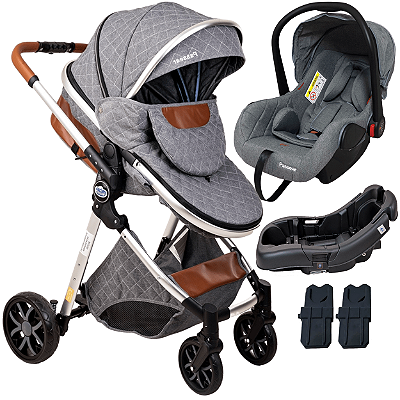 Carrinho de Bebe com Bebe Conforto Base Passear Baby Ares Cinza