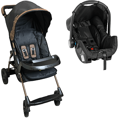 Carrinho de Bebe com Bebe Conforto Galzerano Romano Preto Cobre