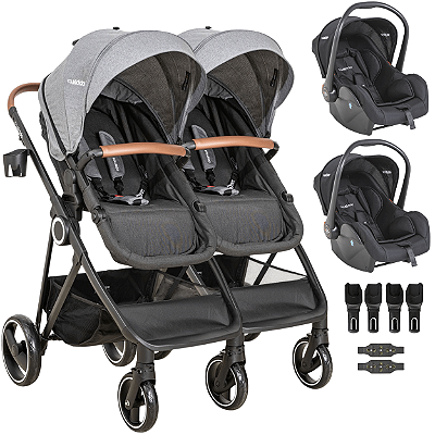 Carrinho Kiddo para Gemeos com 2 Bebe Conforto Cosmos Grafite