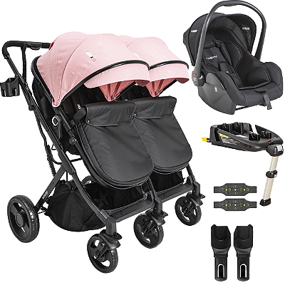 Carrinho Kiddo de Gemeos Bebe Conforto Base ISOFIX Vox Rosa