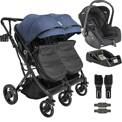 Carrinho Kiddo para Gemeos com Bebe Conforto Base Vox II Marinho