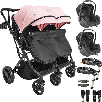 Carrinho Kiddo de Gemeos 2 Bebe Conforto 2 Base ISOFIX Vox II Rosa