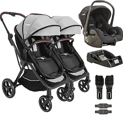 Carrinho Kiddo para Gemeos com Bebe Conforto Base Nomad Grafite