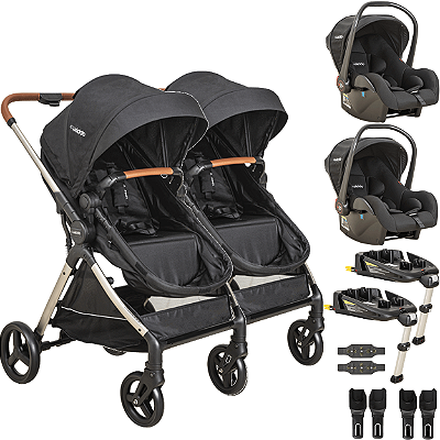 Carrinho Kiddo Gemeos 2 Bebe Conforto 2 Base ISOFIX Speedy Preto