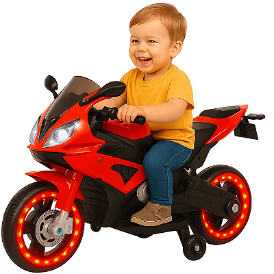 Mini Moto Eletrica Esportiva Importway Vermelha 6V Com Luzes LED