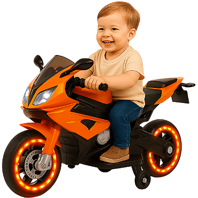 Mini Moto Eletrica Esportiva Importway Laranja 6V Com Luzes LED
