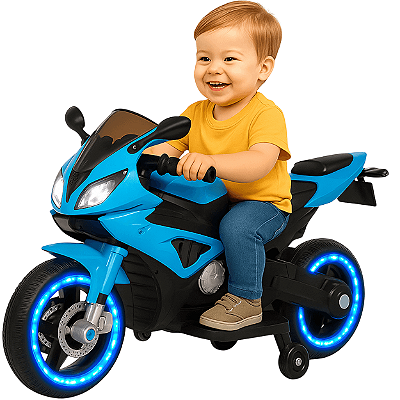 Mini Moto Eletrica Esportiva Importway Azul 6V Com Luzes LED