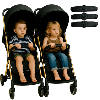 Carrinho de Bebê Gêmeos Premium Baby Zurich Black Gold Couro Preto