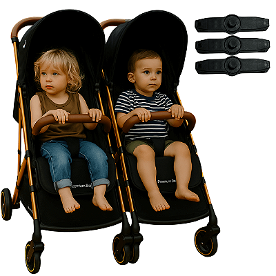 Carrinho de Bebê Gêmeos Premium Baby Zurich Black Gold Couro Marrom