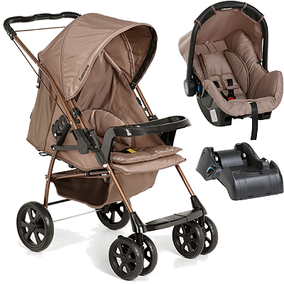 Carrinho com Bebe Conforto Base Galzerano Milano II Toffee