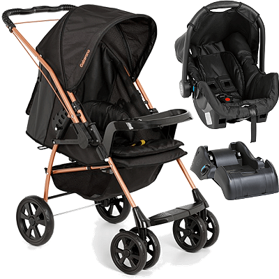 Carrinho com Bebe Conforto Base Galzerano Milano II Rosé