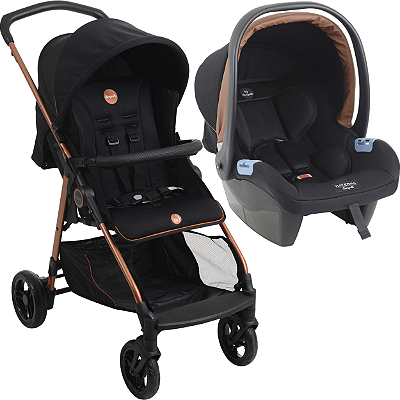 Carrinho de Bebe com Bebe Conforto Burigotto Lui 22 Preto Cobre