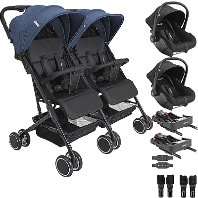 Carrinho Kiddo Gemeos 2 Bebe Conforto Colinho 2 Base ISOFIX Mascote Marinho