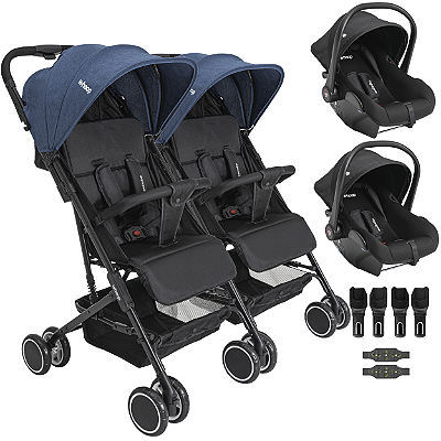 Carrinho Kiddo Gemeos com 2 Bebe Conforto Colinho Mascote Marinho