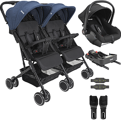 Carrinho Kiddo Gemeos Bebe Conforto Colinho Base ISOFIX Mascote Marinho