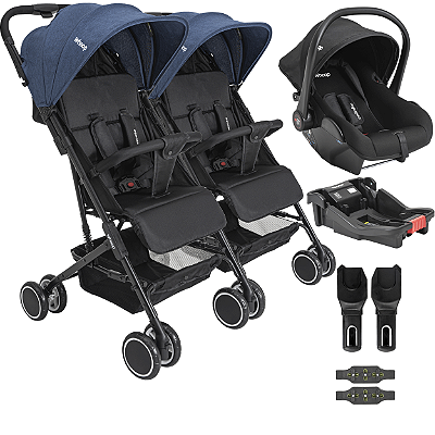 Carrinho Kiddo Gemeos com Bebe Conforto Colinho Base Mascote Marinho