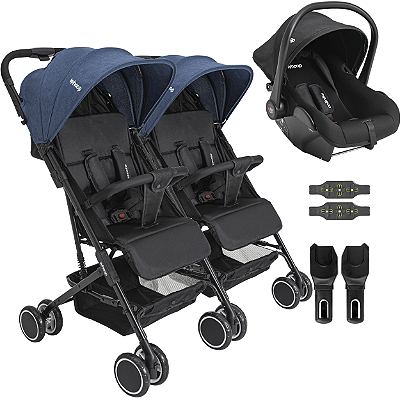 Carrinho Kiddo para Gemeos Bebe Conforto Colinho Mascote Marinho