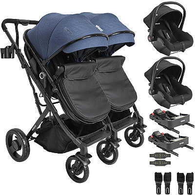 Carrinho Kiddo Gemeos 2 Bebe Conforto Colinho 2 Base ISOFIX Vox II Marinho