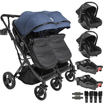 Carrinho Kiddo para Gemeos 2 Bebe Conforto Colinho 2 Base Vox Marinho