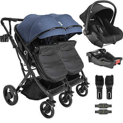 Carrinho Kiddo para Gemeos com Bebe Conforto Base Vox II Marinho