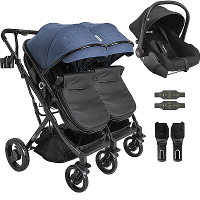 Carrinho Kiddo para Gemeos com Bebe Conforto Vox II Marinho