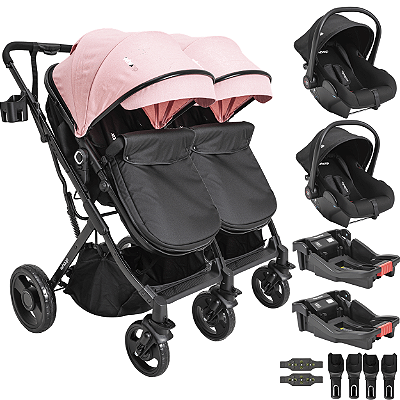 Carrinho Kiddo para Gemeos 2 Bebe Conforto Colinho 2 Base Vox Rosa