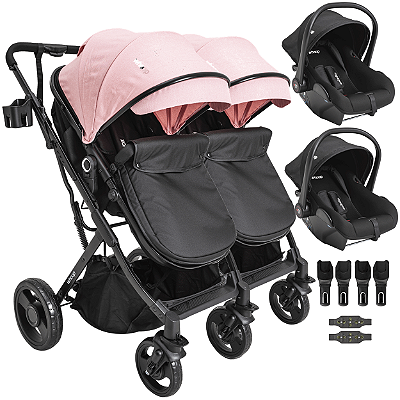 Carrinho Kiddo para Gemeos 2 Bebe Conforto Colinho Vox II Rosa