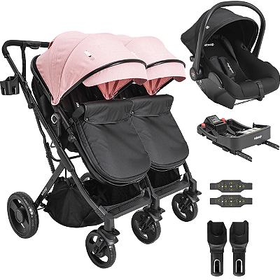 Carrinho Kiddo Gemeos Bebe Conforto Colinho Base ISOFIX Vox Rosa