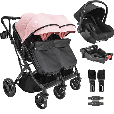 Carrinho Kiddo para Gemeos Bebe Conforto Colinho Base Vox II Rosa