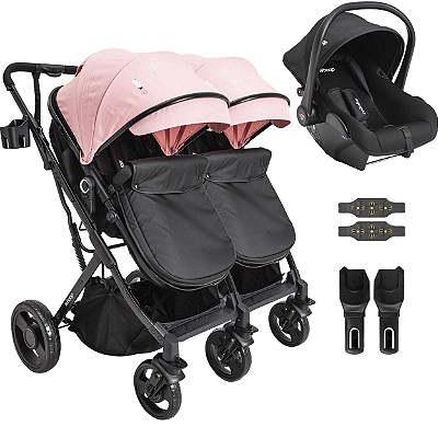 Carrinho Kiddo para Gemeos Bebe Conforto Colinho Vox II Rosa