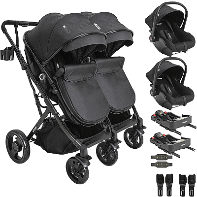 Carrinho Kiddo Gemeos 2 Bebe Conforto Colinho 2 Base ISOFIX Vox II Preto