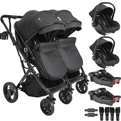 Carrinho Kiddo para Gemeos 2 Bebe Conforto Colinho 2 Base Vox Preto