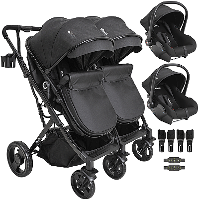 Carrinho Kiddo para Gemeos 2 Bebe Conforto Colinho Vox II Preto
