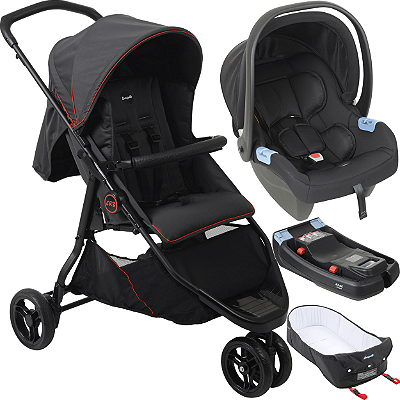 Carrinho com Moises Bebe Conforto Base Burigotto CR3 22 Gray Red