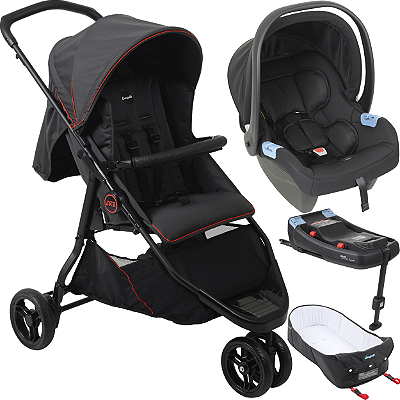 Carrinho Moises Bebe Conforto Base ISOFIX Burigotto CR3 22 Gray Red