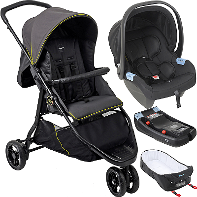 Carrinho com Moises Bebe Conforto Base Burigotto CR3 22 Gray Neon