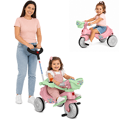 Triciclo Bandeirante Passeio e Pedal Velobaby Joy Rosa