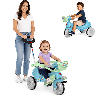 Triciclo Bandeirante Passeio e Pedal Velobaby Joy Azul