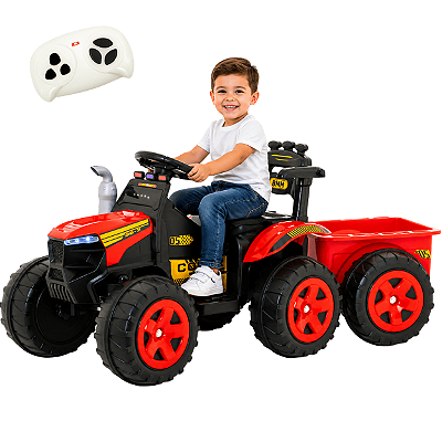Trator Infantil Eletrico Biemme Super Farmer Vermelho 12V Controle