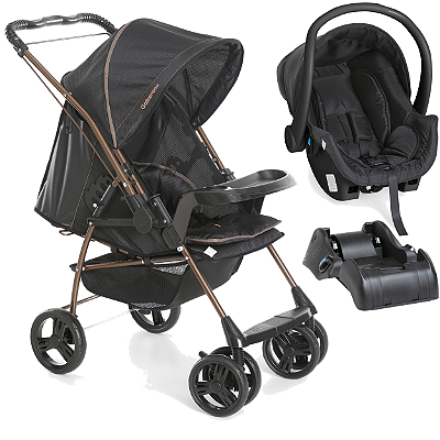 Carrinho com Bebe Cocoon Preto Base Galzerano Milano Preto Cobre