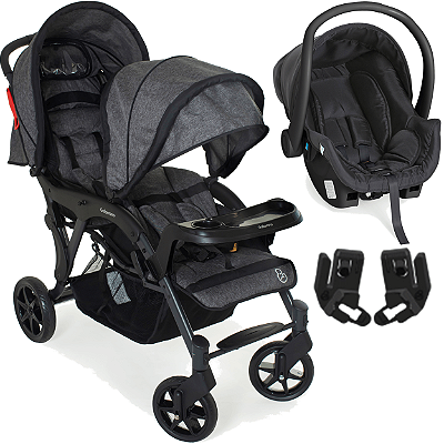 Carrinho com Bebe Cocoon Preto Gemeos Galzerano Doppio Grafite