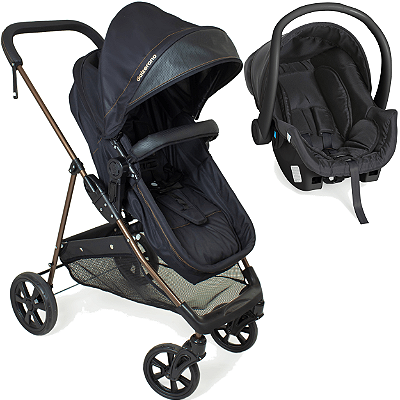 Carrinho com Bebe Cocoon Preto Galzerano Napoli G22 Preto Cobre